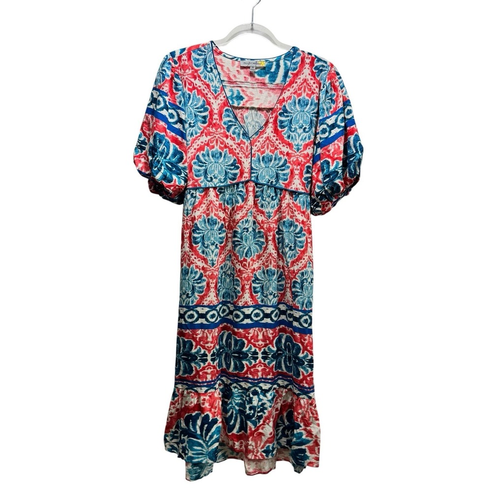 Figueroa & Flower Cottagecore Festival Majolica Empire Waist Dress M Red Blue